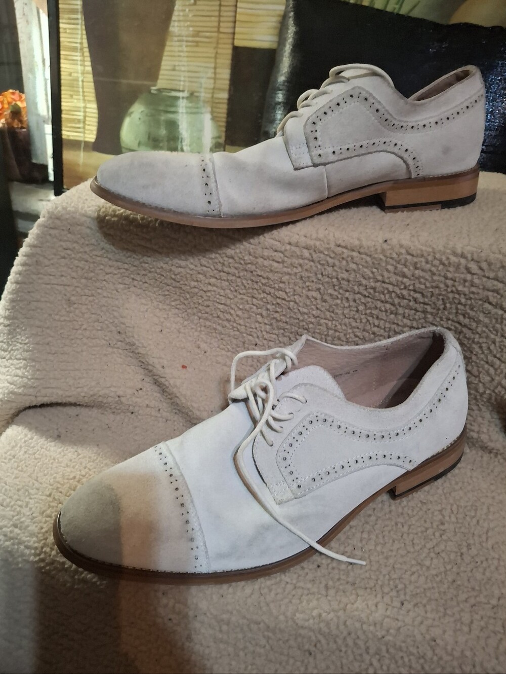 Stacy Adams Cream Suede Cap-Toe Derby Shoes